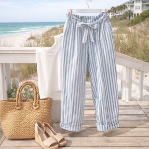 BeachLunchLounge,Classic Linen Blend Paperbag-Waist Coastal Beach Pant Size S